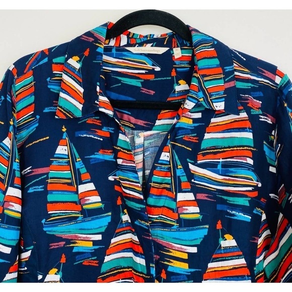 Soft Surroundings Sail Away Button Down Blouse Small Multicolor Nautical Playful - Picture 2 of 10